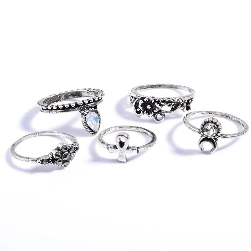 Retro Creative Fashion Gifts 10Pcs Set Gold Boho Fashion Arrow Moon Finger Knuckle Rings Jewelry Opal Ring Jewelry Accessories