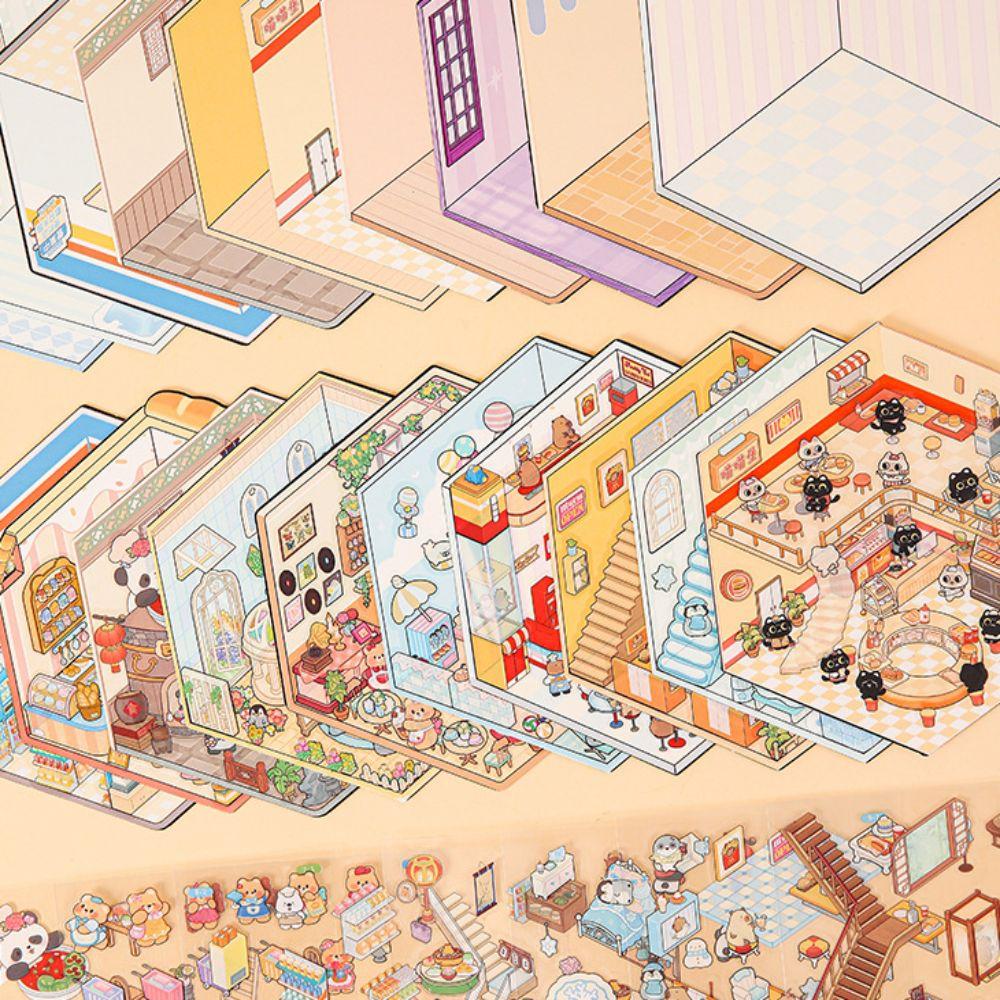 Cartoon 3D Landscaping Stickers 20 Sheets Scene Sticker Book Creative Miniature Scene Stickers