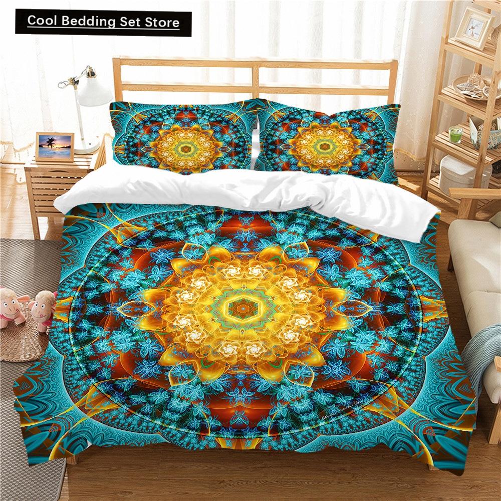 Bohemian Lotus King Queen Duvet Cover Boho Mandala Bedding Set For Kids Teens Adults Exotic Flowers 2/3Pcs Polyester Quilt Cover