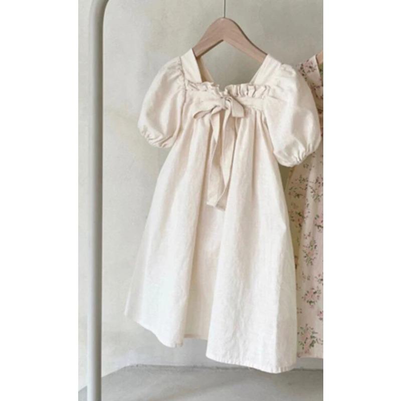 Summer Kids Girl Dress Children Bubble Sleeve Bow Floral Party Outwear