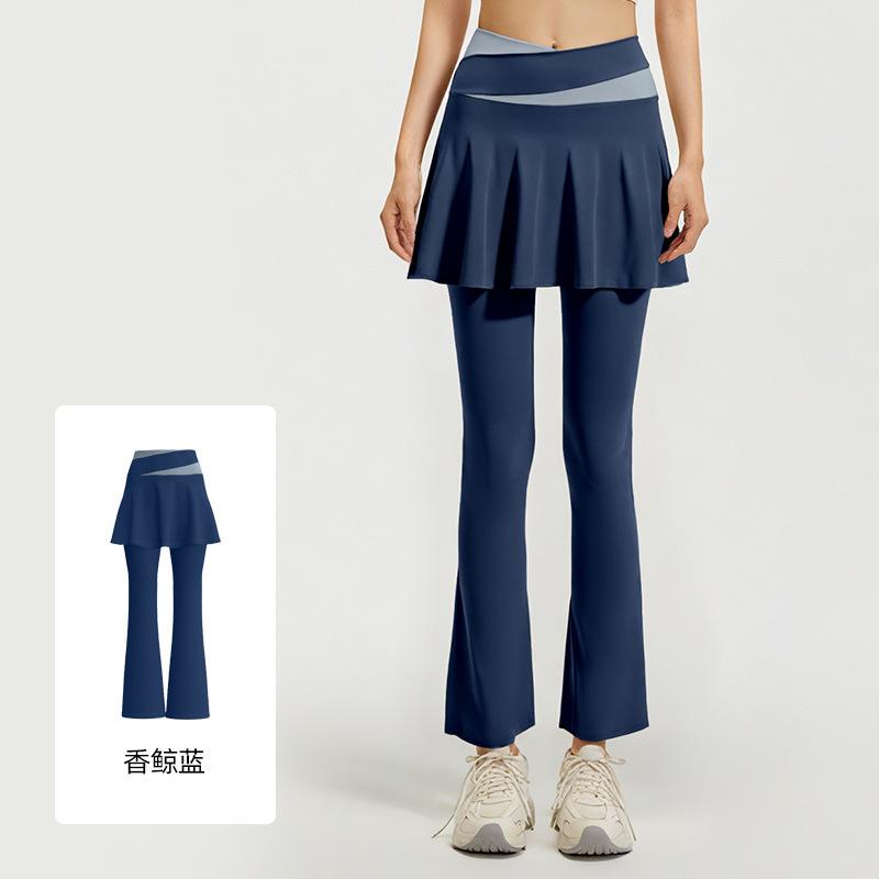 Juyitang's New Color-matching Flared Culottes Are High-elastic and Thin Fake Two-piece High-waisted Running Fitness Yoga Pants