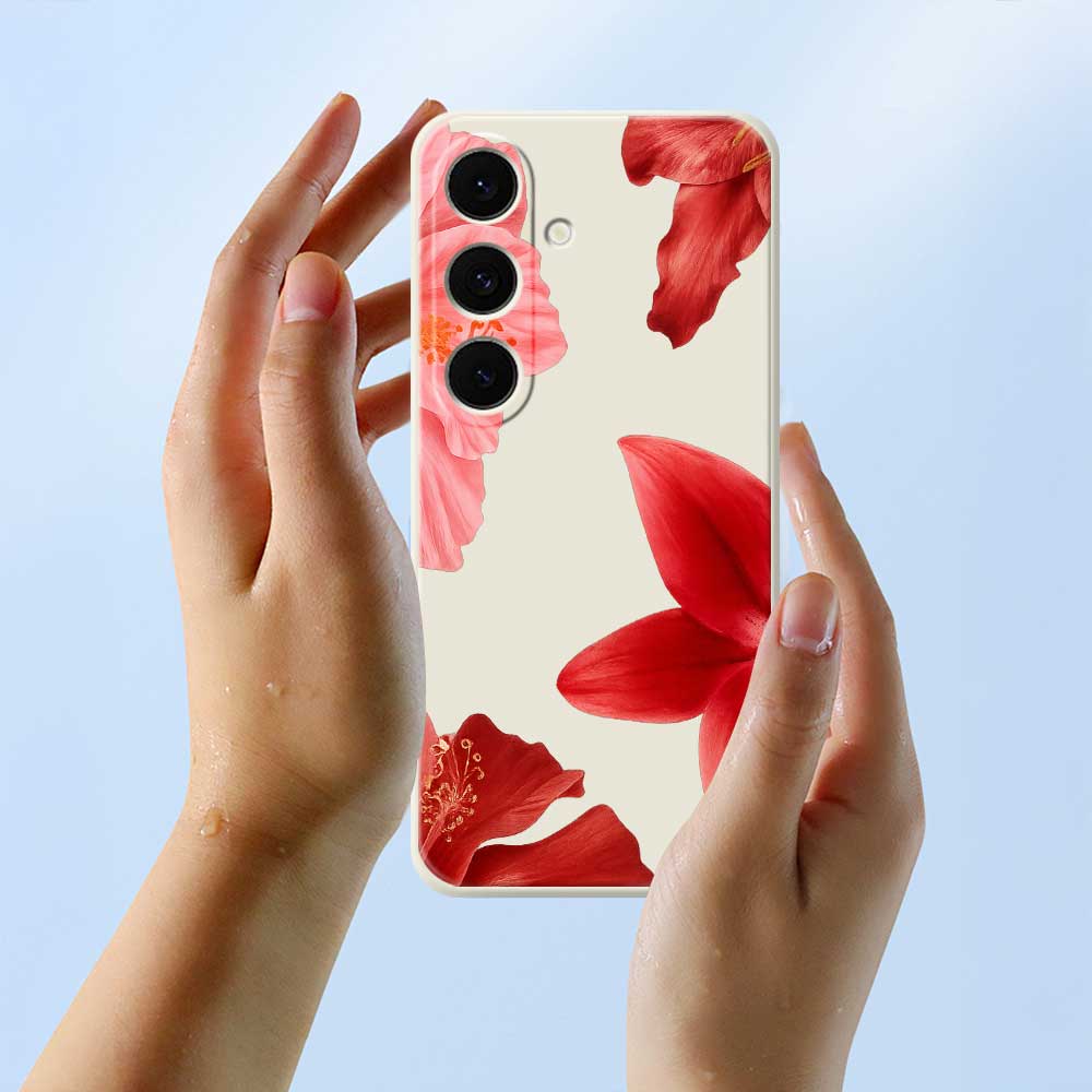 For Samsung Galaxy S25 FE Case Red Flower Pattern Printing Straight Edge TPU Phone Back Cover