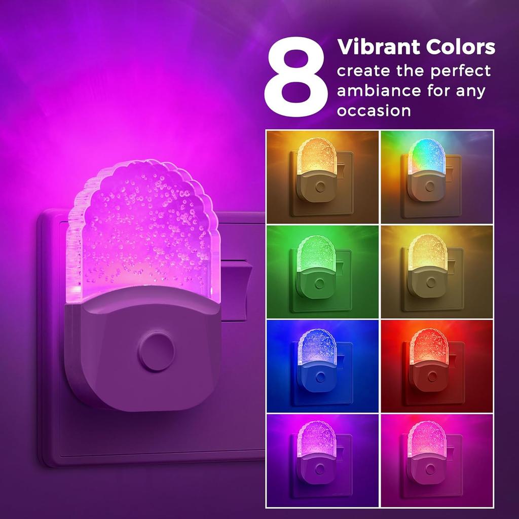 Plug in Night Light, RGB Night Light Plug in Wall with Dusk to Dawn Sensor 0.5W Warm White for Kid Bedroom, Bathroom, Stair, Hallway, 2Pack