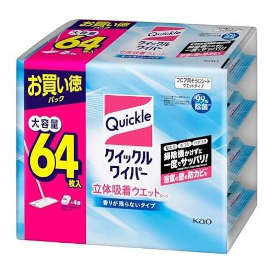 Large Capacity Quickle Wiper 3D Adhesive Wet Sheets Cleans Thoroughly Without Vacuuming Unscented 64 Jumbo Pack