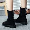 Korean Version Flat Bottom Short Tube Stretch Boots Rear Zipper Plus Cashmere British Style Short Boots Female College Style