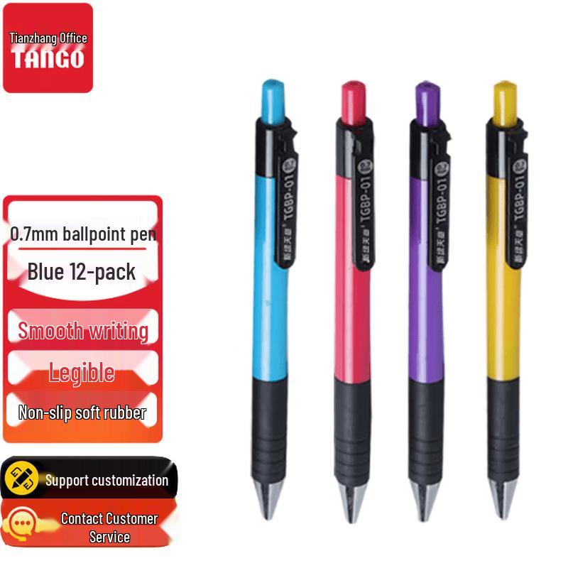 TANGO 0.7mm Retractable Oil-Based Ballpoint Pens, 12-Pack