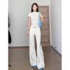 Women's High-Waisted Micro-Flare White Jeans, Plus Size, American Style, Slimming, Loose Wide-Leg, Autumn/Winter Collection