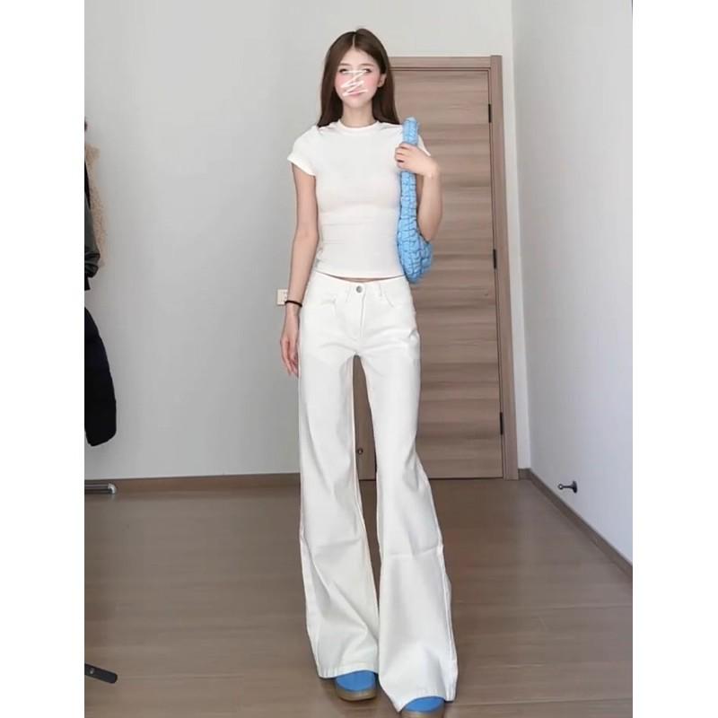 Women's High-Waisted Micro-Flare White Jeans, Plus Size, American Style, Slimming, Loose Wide-Leg, Autumn/Winter Collection