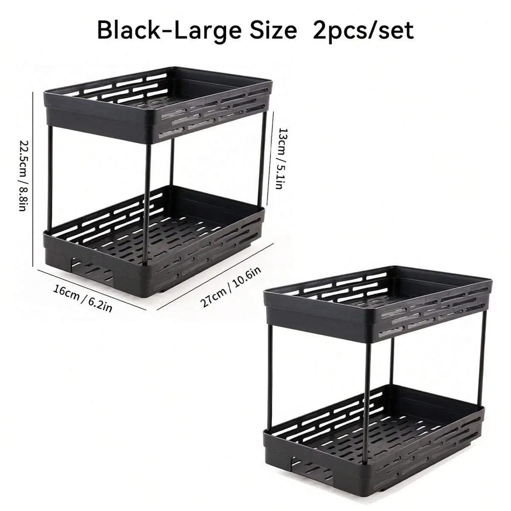 2 Tier Pull Out Plastic Storage Rack Large Capacity Kitchen Cabinet Storage Organizer Drawer Spice Jar Storage Shelves