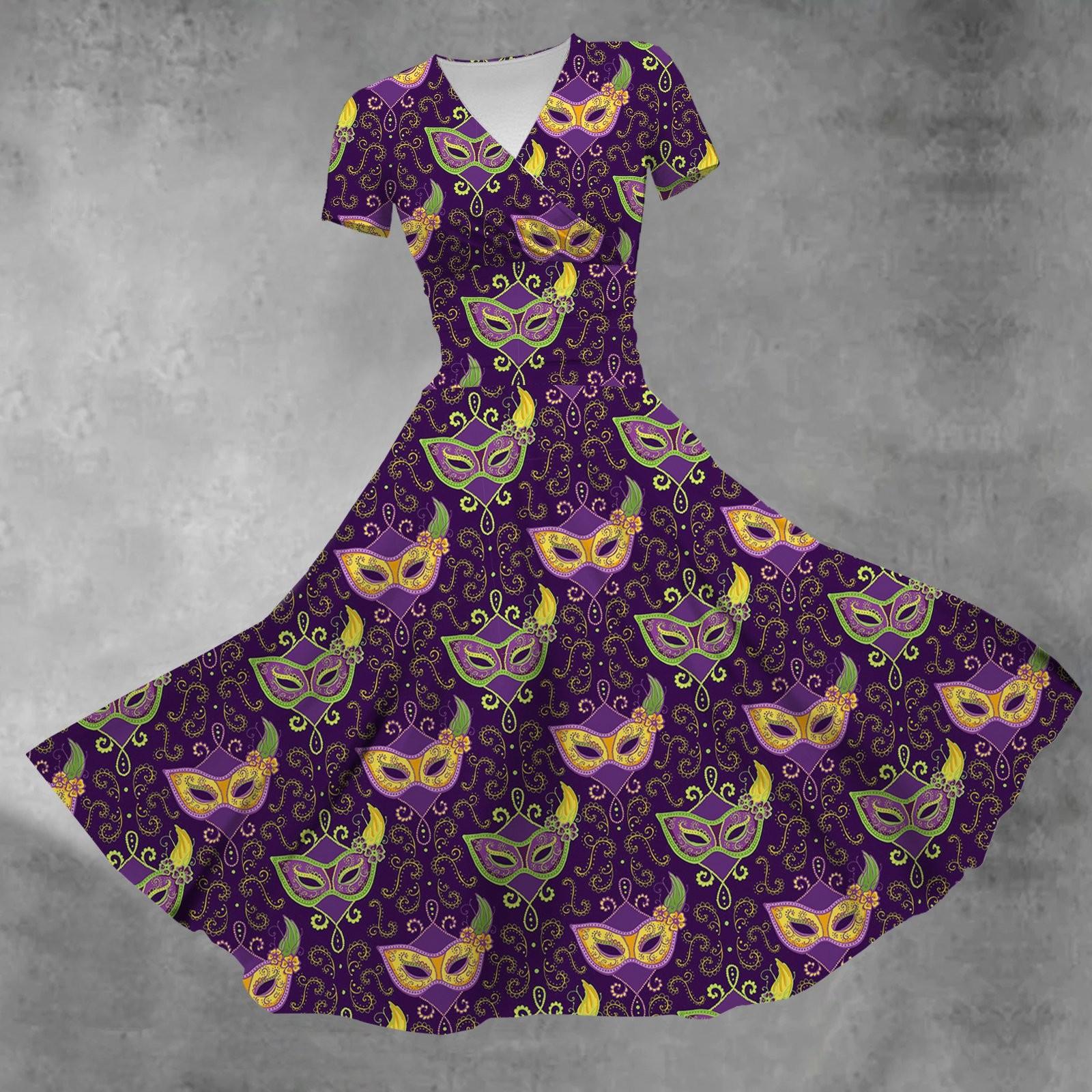 

Женское платье принцессы, сексуальное платье с v-образным вырезом и принтом на талии, плиссированное платье с короткими рукавами, карнавальное платье Марди Гра S