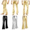 Men's Metallic Shiny Party Dance Disco Nightclub Trousers Bell Bottom Flared Long Pants