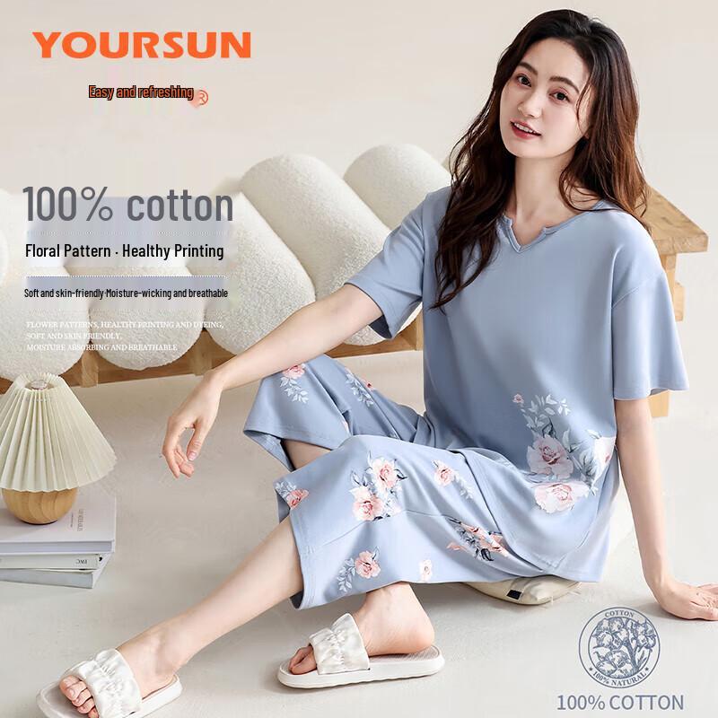 Yiershuang Women s 100% Cotton Summer Loungewear Set L