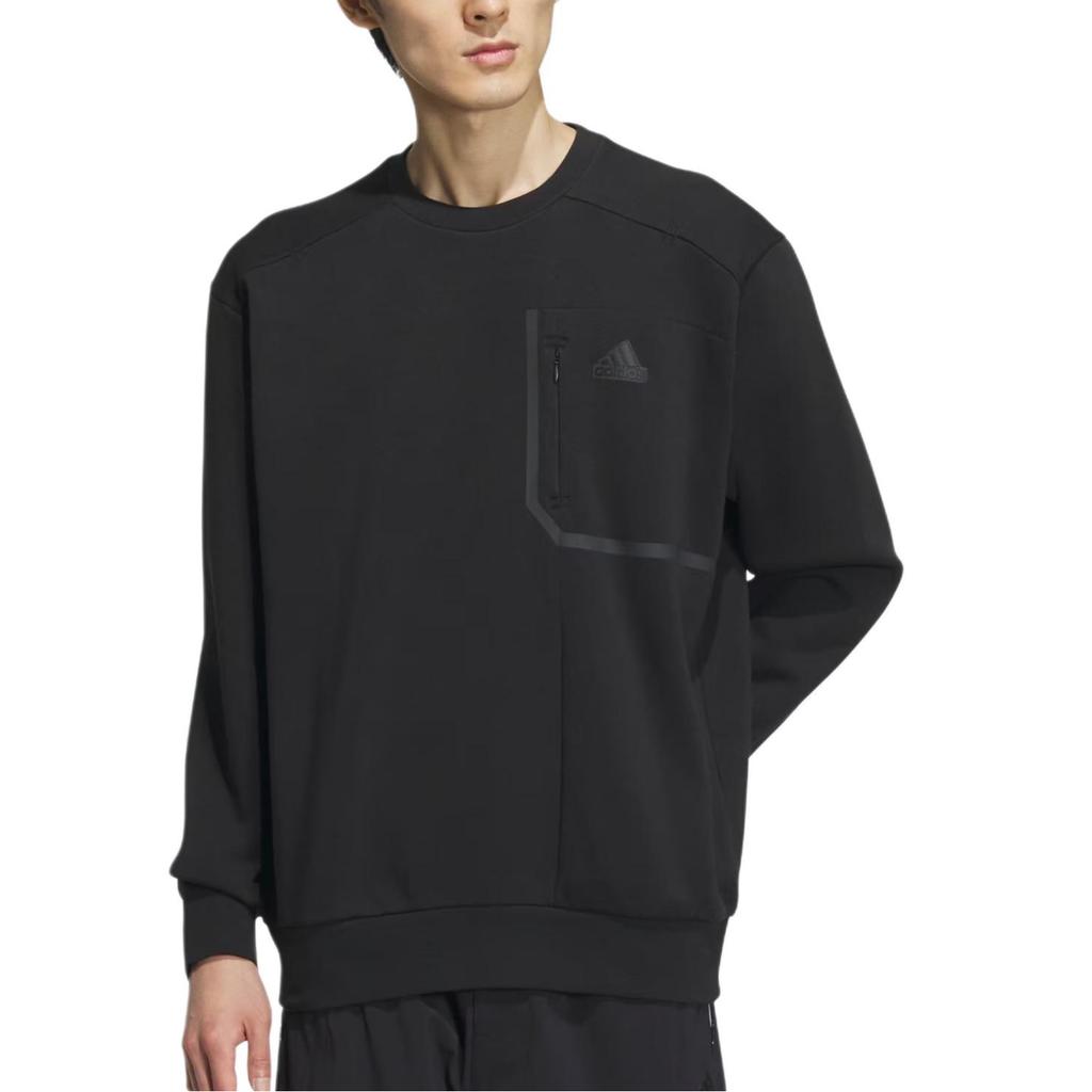 Adidas Sportswear Pocket Sweatshirt Solid Logo Sports Casual Pullover Crewneck Men Sweatshirt Black IM9065