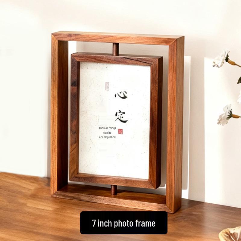 Double-Sided Rotating Transparent 7-Inch Wooden Photo Frame for Tabletop Display