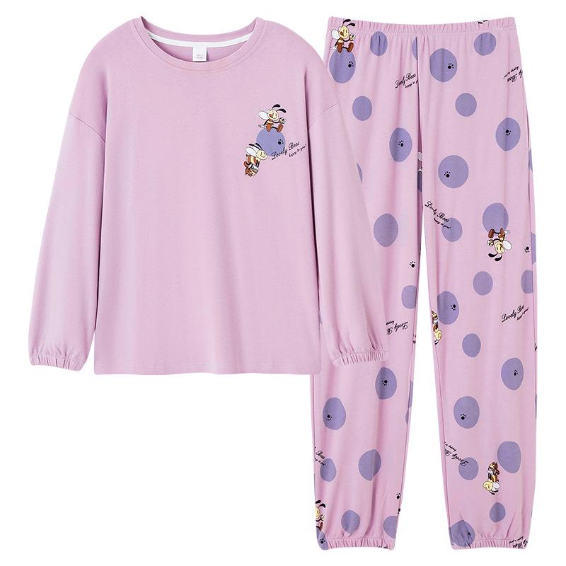 Women's Korean-Style Pure Cotton Printed Long Sleeve Pajama Set for Autumn/Spring