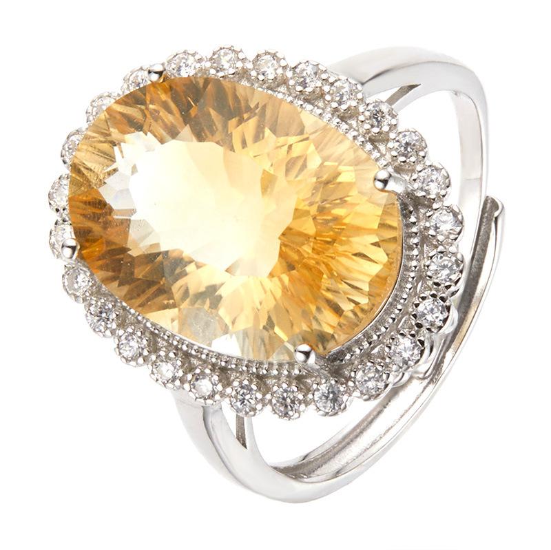 Anello del Tesoro in Argento Sterling S925 Placcato Oro 18K Colore Naturale Anello per Dito Indice di Lusso Leggero Premium Gioielli Energetici Cristallo Giallo Viola Bianco Donna