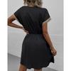 Women's Summer Dress, Spring and Summer Solid Color Short Sleeve Lace V-neck Waist-fitted Dress Casual Drawstring Waist Vacation Dress
