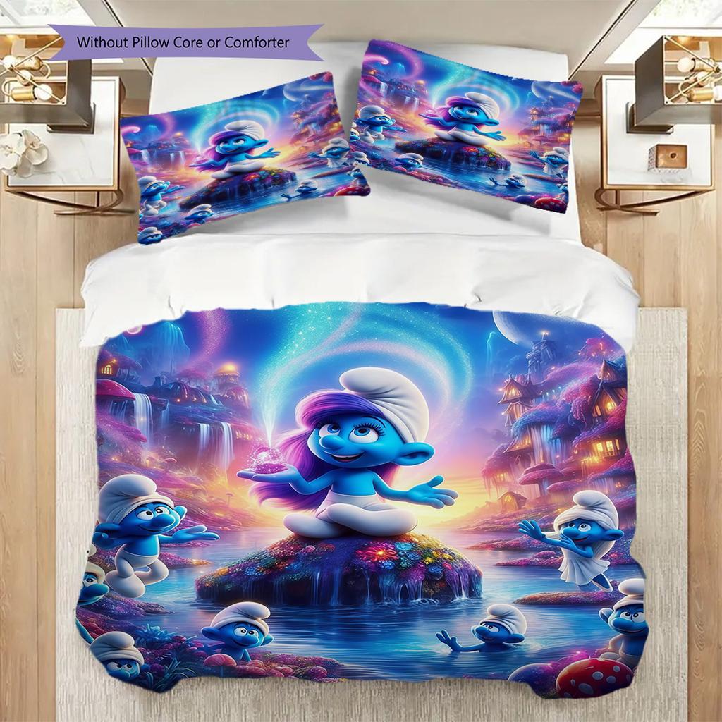 Magic Smurf Village Bedding 1 Duvet Cover 2 Pillowcase Without Core Soft And Comfortable Bedding Set Christmas Birthday Gift