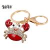 Zinc Alloy Keychain Charm Pendant Sparkling Rhinestones Inlaid Crab Design Key Anti-oxidation Holder with Lobster Clasp Lightweight Car Bag Accessory
