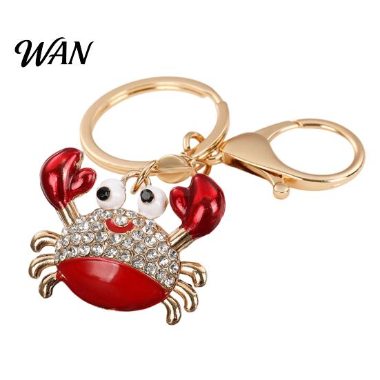 Zinc Alloy Keychain Charm Pendant Sparkling Rhinestones Inlaid Crab Design Key Anti-oxidation Holder with Lobster Clasp Lightweight Car Bag Accessory