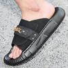 Modny Letni Trend Nowe Męskie Gladiatorki Metalowy Łańcuch Zamszowa Skóra Platforma Buty Casual Oddychające Sandały na Plaże Klapki Outdoor