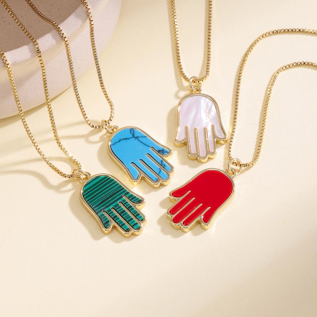 Nidin Fashion Necklace Hamsa Hand Pendant Enamel Turkish Evil Eye Lucky Amulet Palm Clavicle Chain Jewelry Gift For Women Men