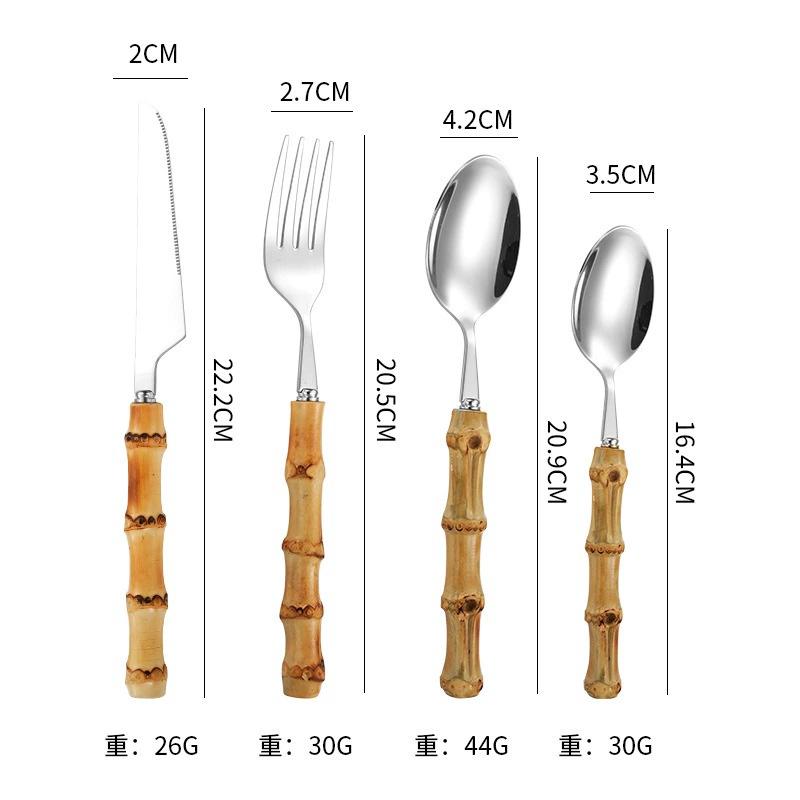 

Stainless Steel Bamboo Cutlery Set Western Knife Fork Spoon Cutlery Set Dinnerware Steak Knife Tableware Kitchen Restaurant
