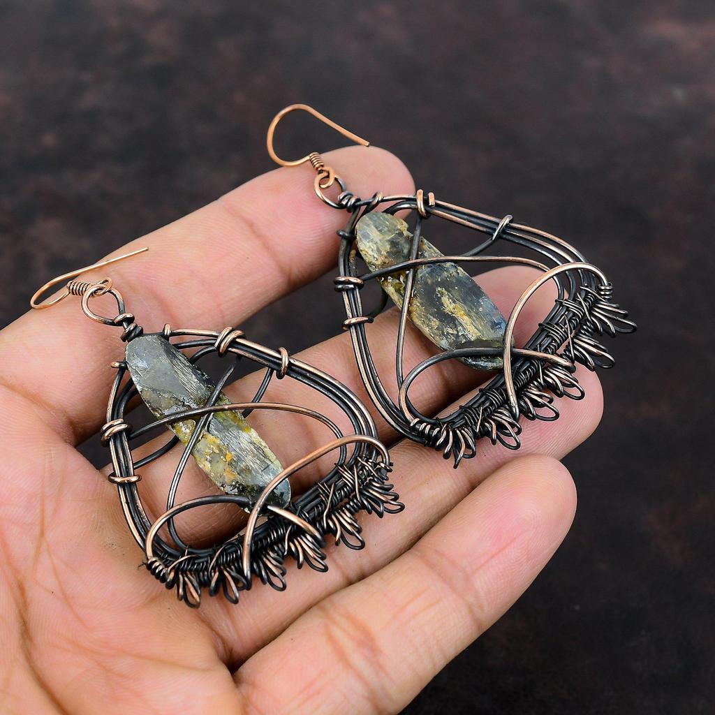 Kyanite Rough Earring Copper Wire Wrapped Earrings Natural Gemstone Jewelry Handmade Amazing Earring Designer Copper Jewelry Gift For Women