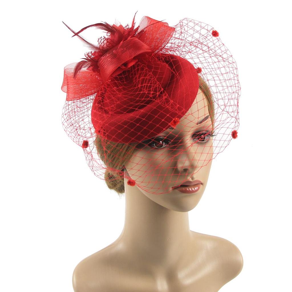 Retro Fascinators Hat Women Flower Mesh Sinamay Feathers Fedoras Hat Headband Hair Clip Cocktail Tea Party Headwewar