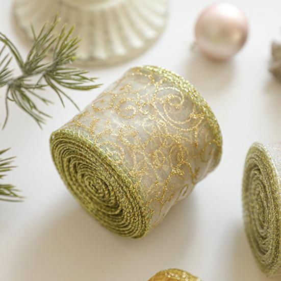 Transluzentes Polyesterband für Schleifen 2,5" x 2,2 Yards Gold Durchsichtig Weihnachtsbaumdekoration und Geschenkverpackung Verpackung, Netzstoff DIY Bastelarbeiten Floral