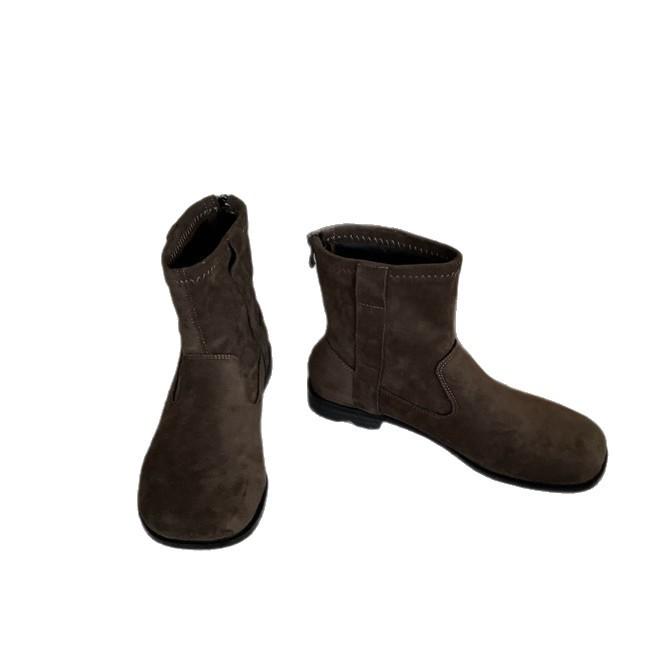 Pointed low-heeled mid-tube western cowboy boots women's 2025 autumn and winter new sleeve retro short boots Martin knight boots