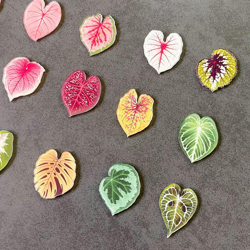 Plants Leaves Fridge Magnet Pink Princess Plant Refrigerator Sticker Acrylic Simulation Leaf Magnet Sticker Home Kitchen Decor
