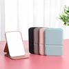 Desktop Makeup Mirror Solid Color PU Leather Simple Portable Handheld Makeup Mirror Foldable Student Compact Cute Pocket Mirror