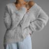Mink Plush V Neck Knit Sweater Women Autumn Winter Loose Solid Export Cardigan Coat