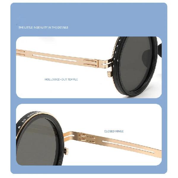 SHAUNA Full-folding Light-reducing Metal Punk ND9-level Adjustable Dimming Round Polarized Sunglasses UV400 With Case