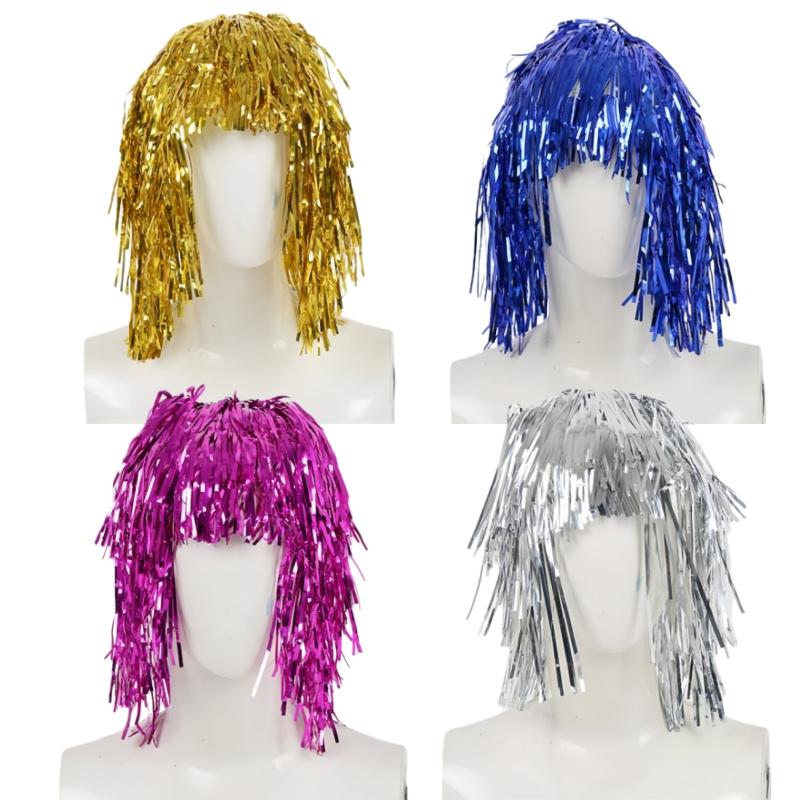 Glanzende Tinsel Pruik Metallic Maskerade Disco Hoed Folie Tinsel Pruiken Voor Volwassenen Verkleedfeest Als Fotorekwisiet Cosplay Benodigdheden