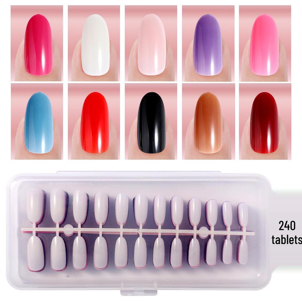 Colored Glitter Nail Art Tips - 240-Piece Set with Various Styles and Multiple Colors, Boxed Fake Fingernail Stickers