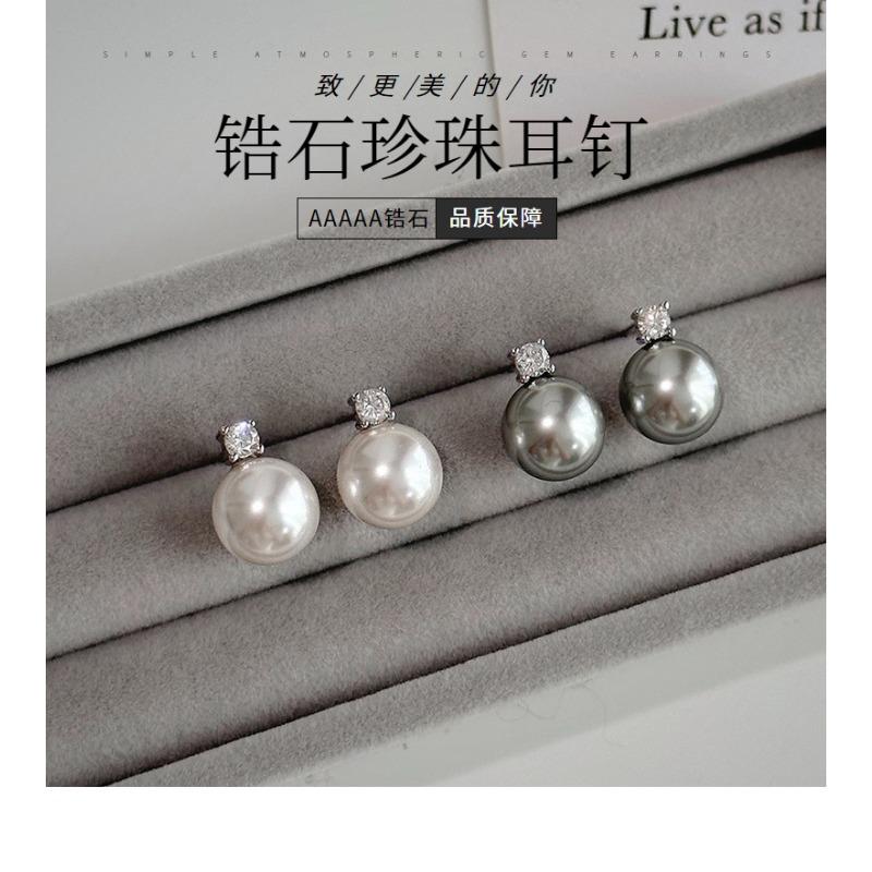 Classic Retro Elegant Pearl Zircon Stud Earrings 925 Silver For Women Jewelry