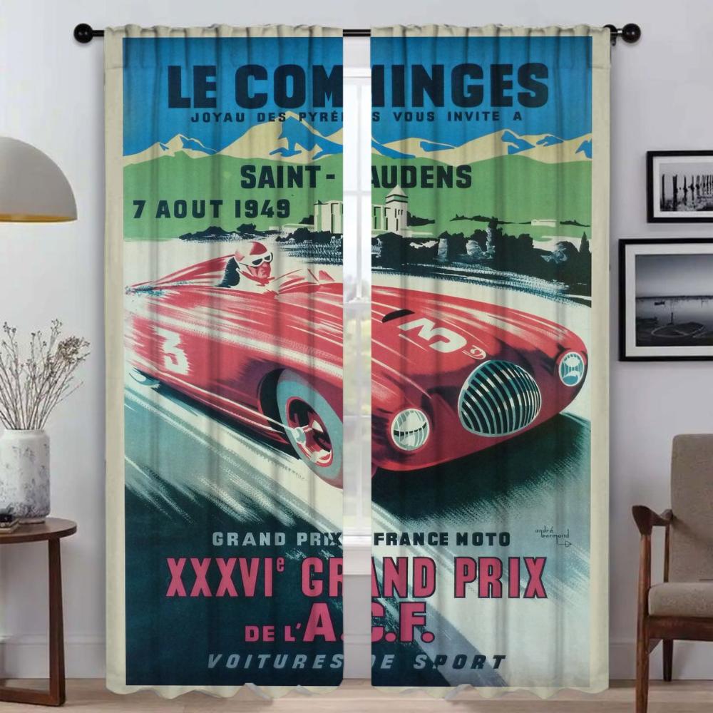 Elegant Room Curtains 2 Pieces Vintage Car Races Home Interior Curtains for Camera Partition Halloween Decoration Shades Curtain