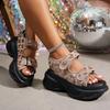 Fashion Fashion Sequins Black Chunky Sandals Women 2025 Comfort Non Slip Platform Snadles Woman Summer Plus Size Wedge Sandalias Mujer