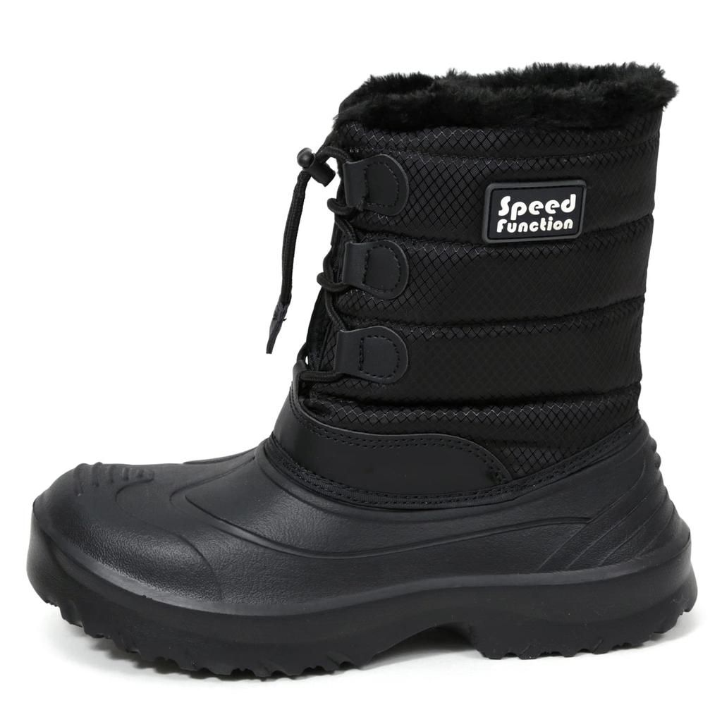 Akiriko Snow Boots, 4cm Waterproof, Cold Weather, Inner Boa, Drawcord, Junior Size, Boys, Black/Black, 22cm