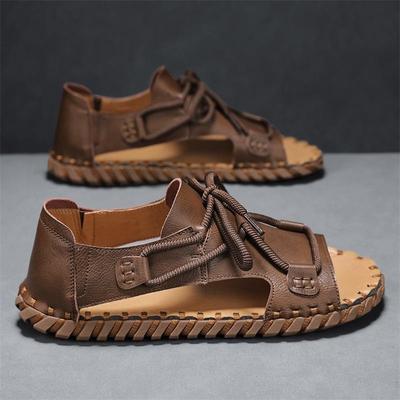 Sandalias de Verano para Hombre de Moda Sandalias de Cuero de Vaca de Alta Calidad Sandalia Deportiva Casual de Moda Estilo Romano Punta Abierta Sandalias de Playa para Hombre