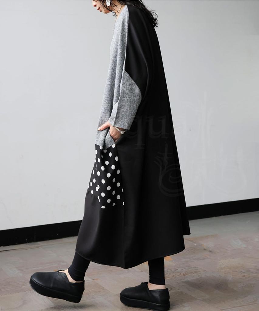 Antica Dress for Mixed 05 One Size [antiqua] One-Piece Women, Three-Quarter Sleeves, Material, Long, PA-03882 Black,