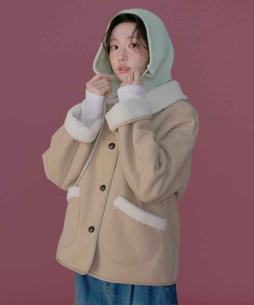 Covernat Woman Reversible Shearling Jacket Beige