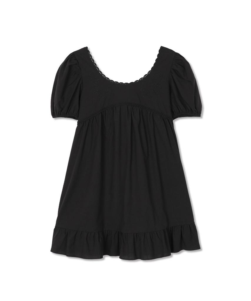 Michikoleondeonkosino Puff Sleeve Ribbon Mini Dress Black