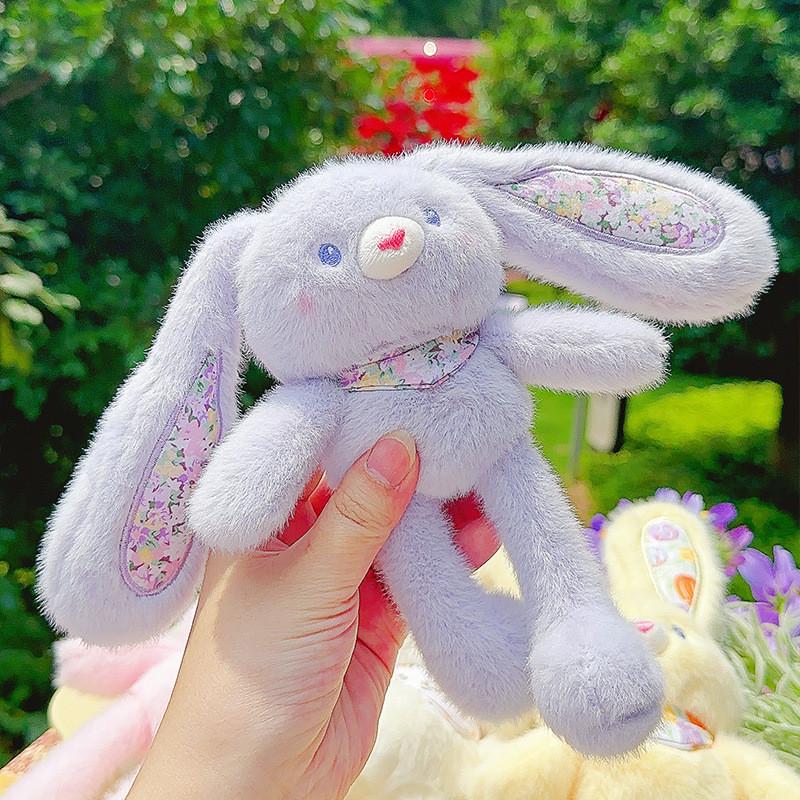 Plush Fluffy Rabbit Pendant Keychain With Flower Design For Accessories Backpack