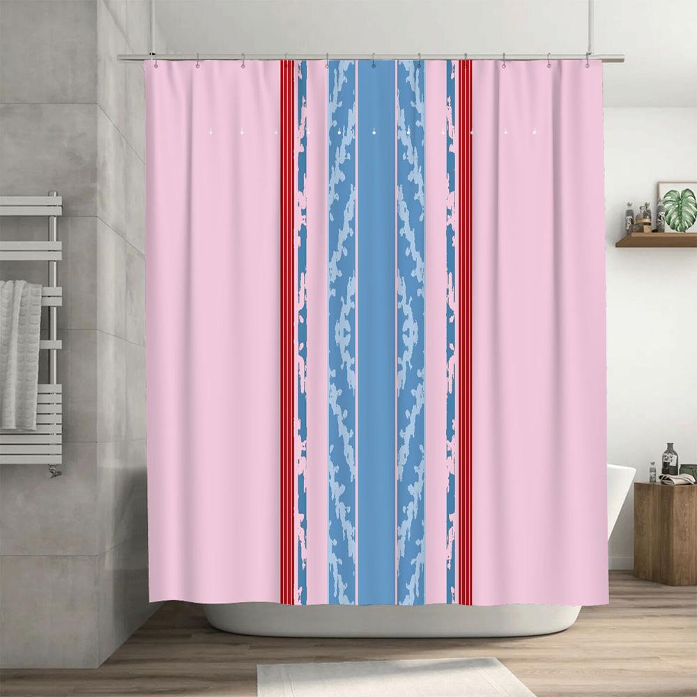 Pink Red Blue Shower Curtain Waterproof Bathroom Decor Customizable Printed Fabric Hanging Shower Cloth Set