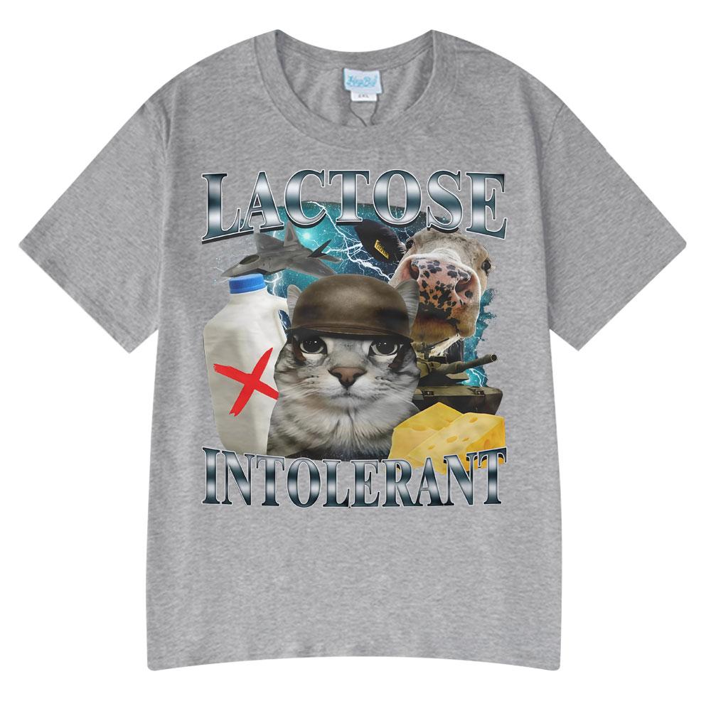 2025 Summer Hot Sale Wears Lactose Intolerant Funny Cat Meme T-shirts Fashion Tshirt Hip Hop Couple Style Clothes Cotton Tshirts