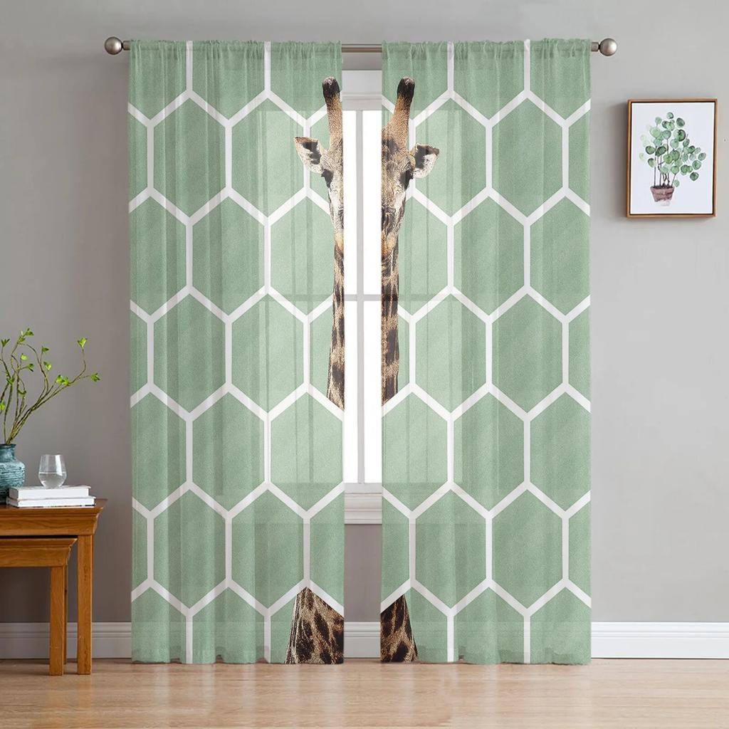 Žirafa Olejomalba Tyl Závěsy Balkon Pokoj Móda Tištěný Průsvitný závěs Okno obývacího pokoje Moderní výzdoba