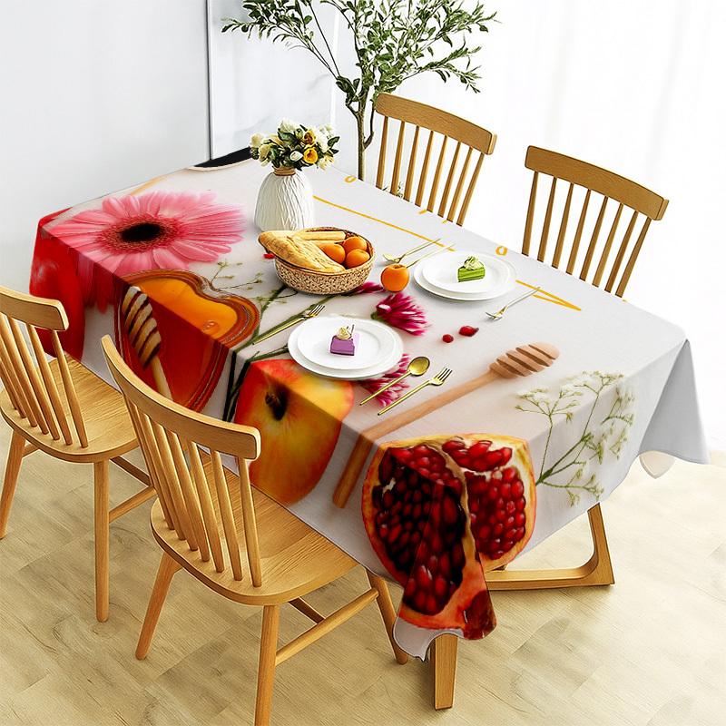 Rosh Hashanah Thema Rechthoekige Tafelkleed voor Tafeldecoratie Keuken Eetkamer Waterdicht Herbruikbaar Tafelkleed voor Tafels Feest Picknick 140x280cm